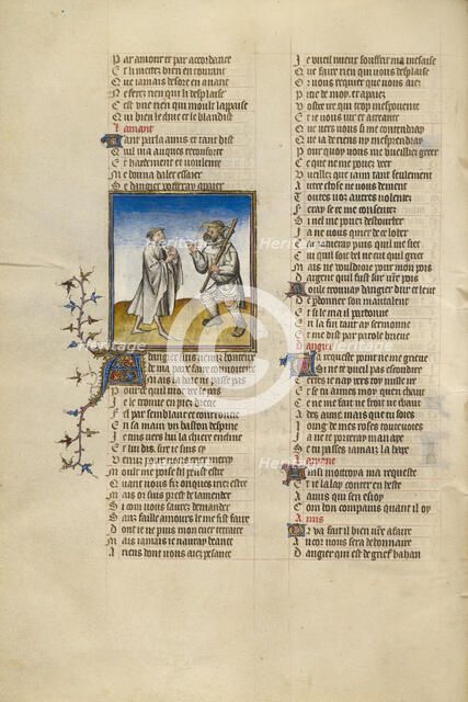 The Lover and the Personification of Resistance; Roman de la Rose, about 1405. Creator: Unknown.