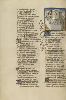 The Lover in the Castle's Garden where Good Reception is Imprisoned; Roman de la Rose, about 1405. Creator: Unknown