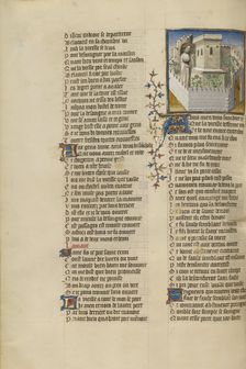 The Lover in the Castle's Garden where Good Reception is Imprisoned; Roman de la Rose, about 1405. Creator: Unknown