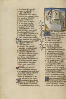 The Lover in the Castle's Garden where Good Reception is Imprisoned; Roman de la Rose, about 1405. Creator: Unknown