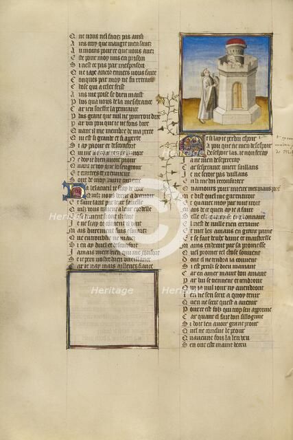 The Lover Standing before the Castle and Looking at Good Reception Imprisoned, about 1405. Creator: Unknown.