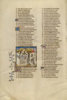 The Lover Views the Garden; Roman de la Rose, about 1405. Creator: Unknown