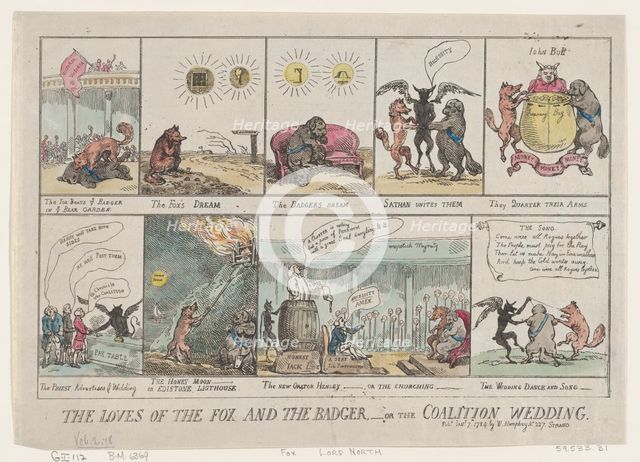 The Loves of the Fox and The Badger, or The Coalition Wedding. , January 7, 1784., January 7, 1784. Creator: Thomas Rowlandson.