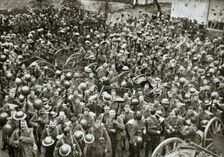 The Loyal North Lancashire Regiment parading for the trenches France, World War I, 1916. Creator: Unknown