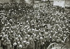 The Loyal North Lancashire Regiment parading for the trenches France, World War I, 1916