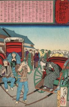The Loyal Wife Koto Recognizes Her Long-Lost Husband as a Rickshaw Driver, published in 1875. Creator: Tsukioka Yoshitoshi