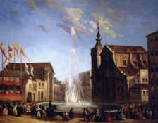 The Lozoya water supply to the fountain of San Bernardo Street 1858, oil by Eugenio Lucas Veláz…