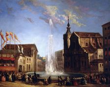 The Lozoya water supply to the fountain of San Bernardo Street 1858, oil by Eugenio Lucas Veláz…