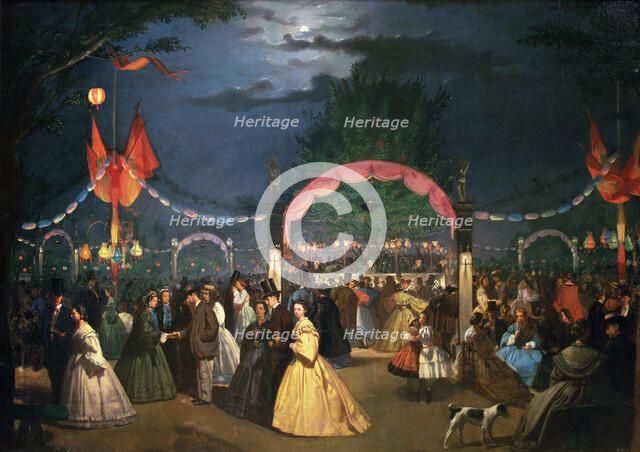 The public garden of Madrid called Paradise at dance night, 1862.