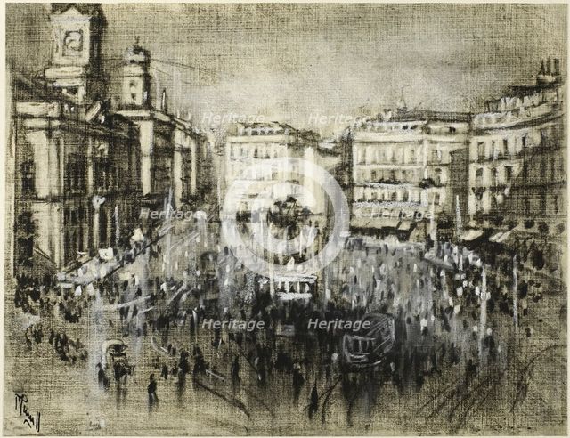 The Puerta del Sol, Madrid, c. 1903. Creator: Joseph J Pennell.