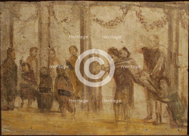 The Punishment of a Pupil. Fresco from the house of Julia Felix, 1st century. Creator: Roman-Pompeian wall painting.