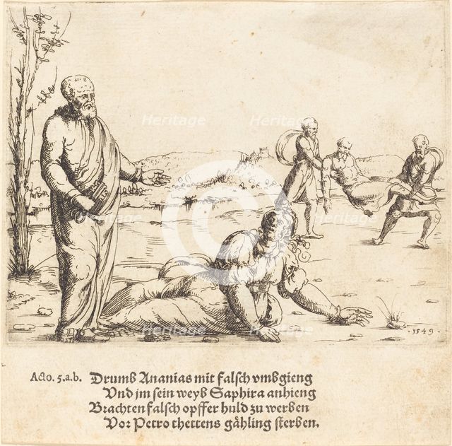 The Punishment of Ananias and Sapphira, 1549. Creator: Augustin Hirschvogel.