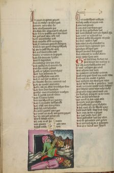 The Punishment of Nadab and Abihu for their Illicit Sacrifice; Weltchronik, about 1400-1410. Creator: Unknown
