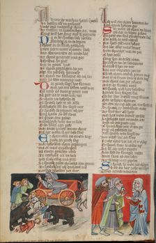 The Punishment of the Children who Mocked Elisha in Bethel: The Widow before Elisha, about 1400-10. Creator: Unknown