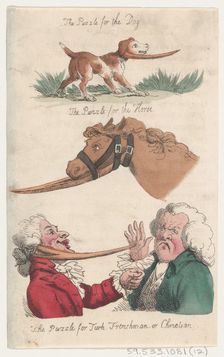 The Puzzle for the Dog; The Puzzle for the Horse; The Puzzle for Turk, Frenchman, or Chris..., 1808. Creator: Thomas Rowlandson
