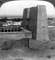 The pylon and court of the temple of Horus at Edfu, Egypt 1900.Artist: Underwood & Underwood