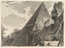 The Pyramid of Gaius Cestius, from Vedute di Roma (Roman Views), ca. 1756. Creator: Giovanni Battista Piranesi