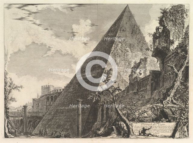 The Pyramid of Gaius Cestius, from Vedute di Roma (Roman Views), ca. 1756. Creator: Giovanni Battista Piranesi.