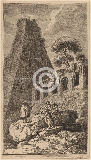 The Pyramid of Sesto near the Gates of St. Pauli in Rome, c. 1764. Creator: Franz Edmund Weirotter.