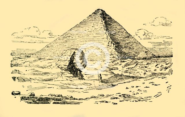 'The Pyramid Tomb of King Khufu and the Great Sphinx at Gizeh, Egypt', c1930. Creator: Unknown.