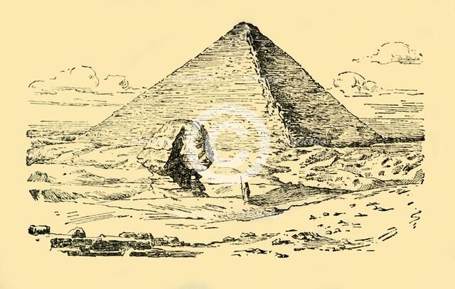 'The Pyramid Tomb of King Khufu and the Great Sphinx at Gizeh, Egypt', c1930. Creator: Unknown.