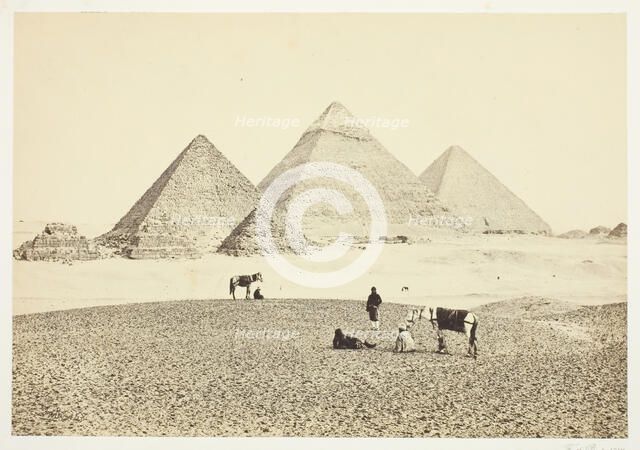 The Pyramids of El Geezeh, from the Southwest, 1857. Creator: Francis Frith.