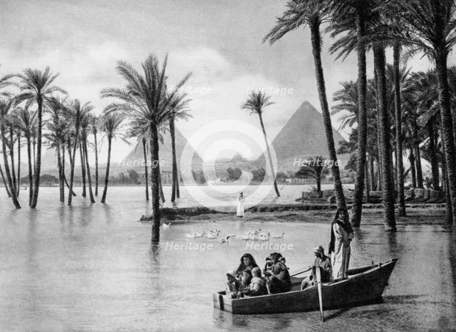 The Pyramids of Giza during a flood, Cairo, Egypt, c1920s. Artist: Unknown