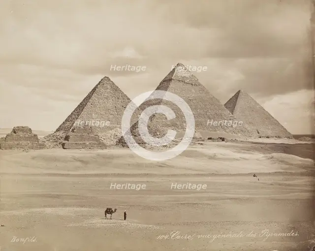 The Pyramids at Giza, 19th century. Creator: Maison Bonfils.