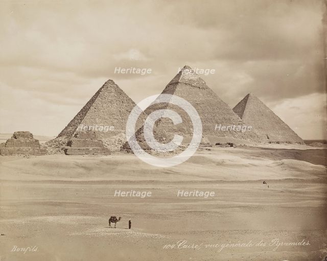 The Pyramids at Giza, 19th century. Creator: Maison Bonfils.