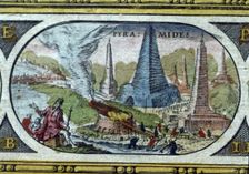 The pyramids, colored engraving from the book Le Theatre du monde or Nouvel Atlas 1645, crea…