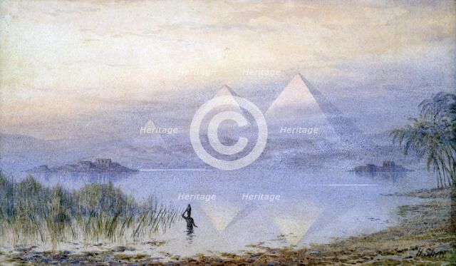 'The Pyramids During the Nile Flood', Egypt, 1888. Artist: Henry Noel Shore