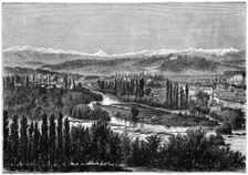 The Pyrenees seen from the terrace of the castle at Pau, France, 1879. Artist: Hildibrand