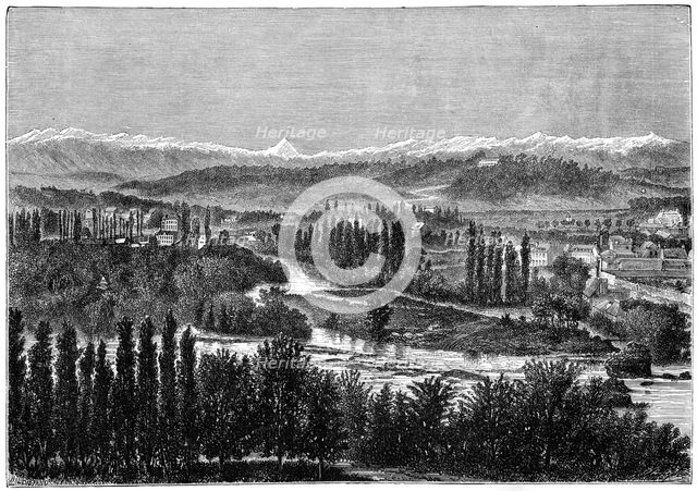 The Pyrenees seen from the terrace of the castle at Pau, France, 1879. Artist: Hildibrand