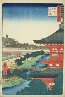 The Pagoda at Zojo Temple and Akabane (Zojoji to, Akabane), from the series "One Hundred..., 1857. Creator: Ando Hiroshige