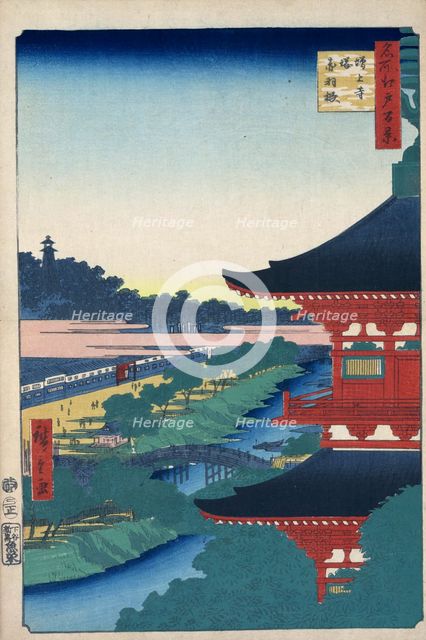The Pagoda at Zojoji Temple at Akabane (One Hundred Famous Views of Edo), 1856-1858.  Creator: Hiroshige, Utagawa (1797-1858).