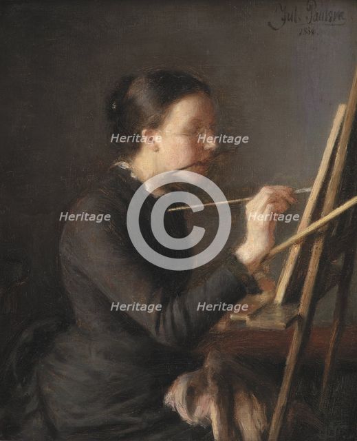 The Painter Agnes Paulsen, the Artist's Sister, at her Easel, 1886. Creator: Julius Paulsen.