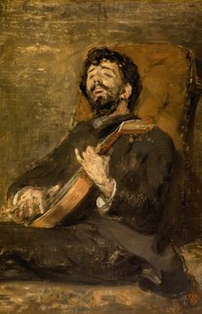 The painter Darío de Regoyos playing the guitar, 1885. Creator: Théo van Rysselberghe