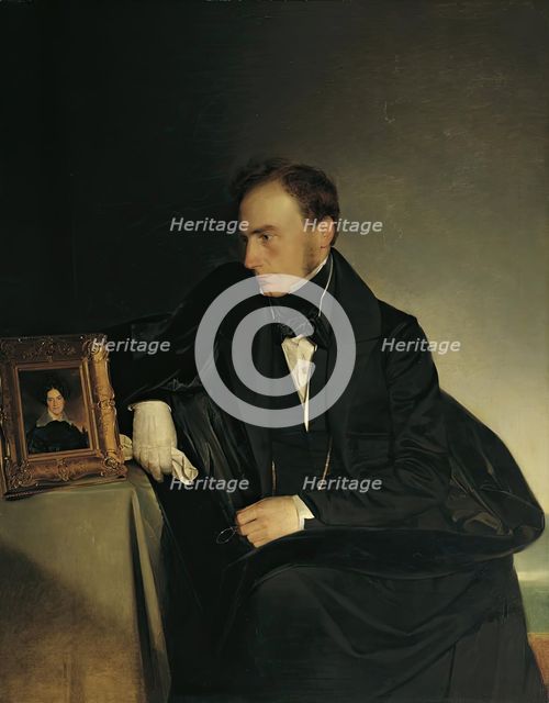 The painter Franz Wipplinger, looking at the miniature portrait of his deceased sister, 1833. Creator: Franz Eybl.