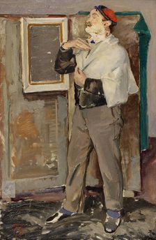 The painter Henrik Schouboe shaving, 1927. Creator: Peter Rostrup Boyesen
