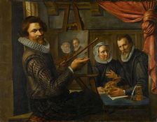 The Painter in his Studio Painting the Portrait of a Married Couple, 1612. Creator: Herman von Vollenhove