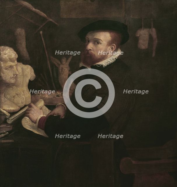 The painter in his studio (Self-portrait), 1529. Creator: Lotto, Lorenzo (1480-1556).