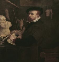 The painter in his studio (Self-portrait), 1529. Creator: Lotto, Lorenzo (1480-1556)