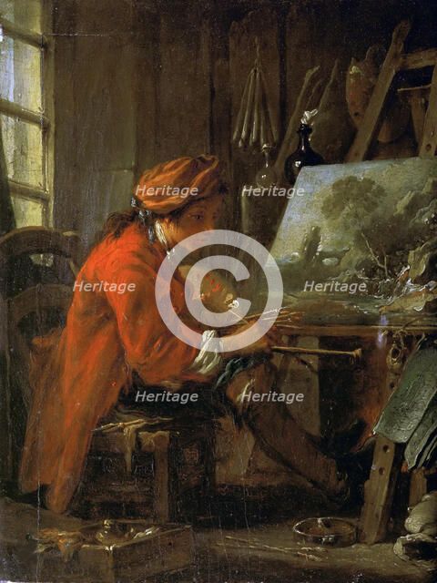 The painter in his studio (Self-Portrait), ca 1730. Creator: Boucher, François (1703-1770).