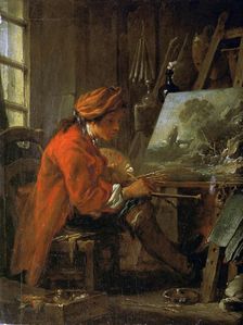 The painter in his studio (Self-Portrait), ca 1730. Creator: Boucher, François (1703-1770)