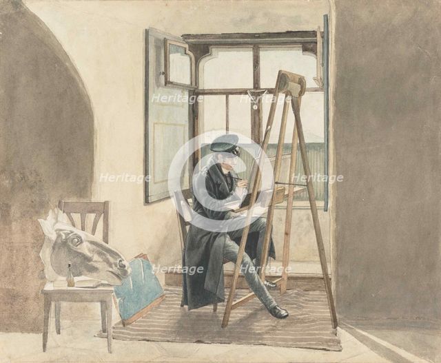 The painter Johann Adam Klein (1792-1875) before His Easel , 1818. Creator: Erhard, Johann Christoph (1795-1822).
