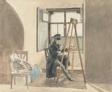 The painter Johann Adam Klein (1792-1875) before His Easel , 1818. Creator: Erhard, Johann Christoph (1795-1822)