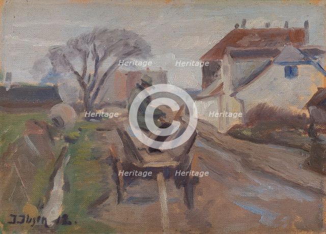 The Painter Olund Hansen Sitting in a Wagon Painting, 1912. Creator: Immanuel  Ibsen.