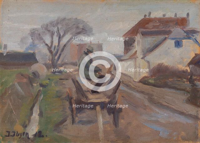 The Painter Olund Hansen Sitting in a Wagon Painting, 1912. Creator: Immanuel  Ibsen.