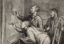 The Painters: The Last Stroke of the Brush, Exposition of 1868. Creator: Honoré Daumier (French, 1808-1879)