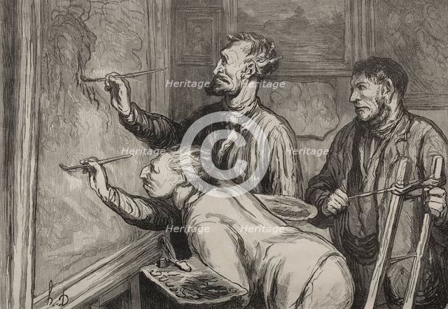 The Painters: The Last Stroke of the Brush, Exposition of 1868. Creator: Honoré Daumier (French, 1808-1879).